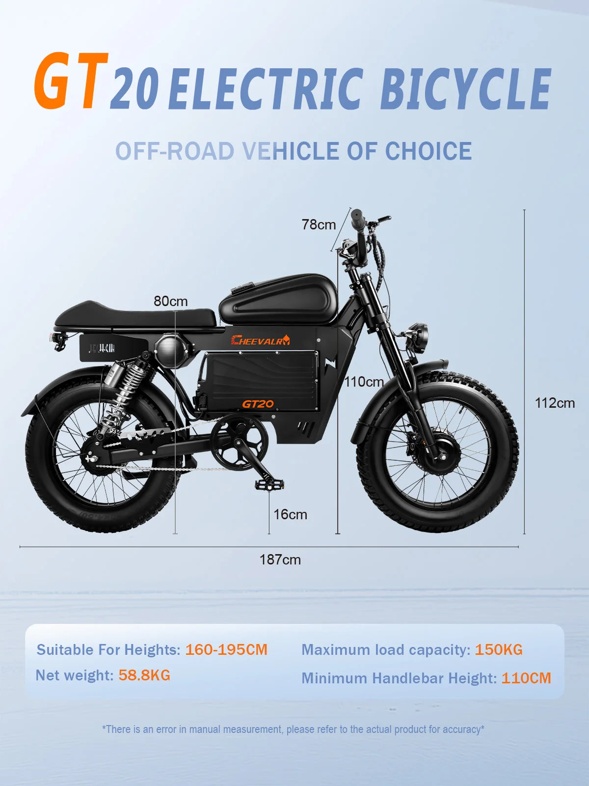 Cheevalry GT20 20 Fat Tire E-Mountain bike  Adult E-bike 1500W*2 motor city ebike 60V43Ah battery Electric Bike