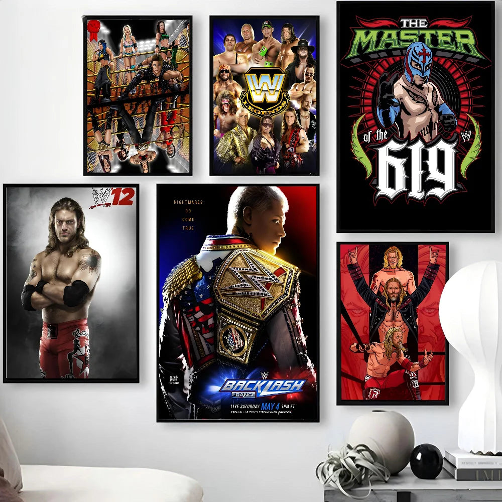 W-WWE Poster Self-adhesive Art Waterproof Paper Sticker Coffee House Bar Room Wall Decor