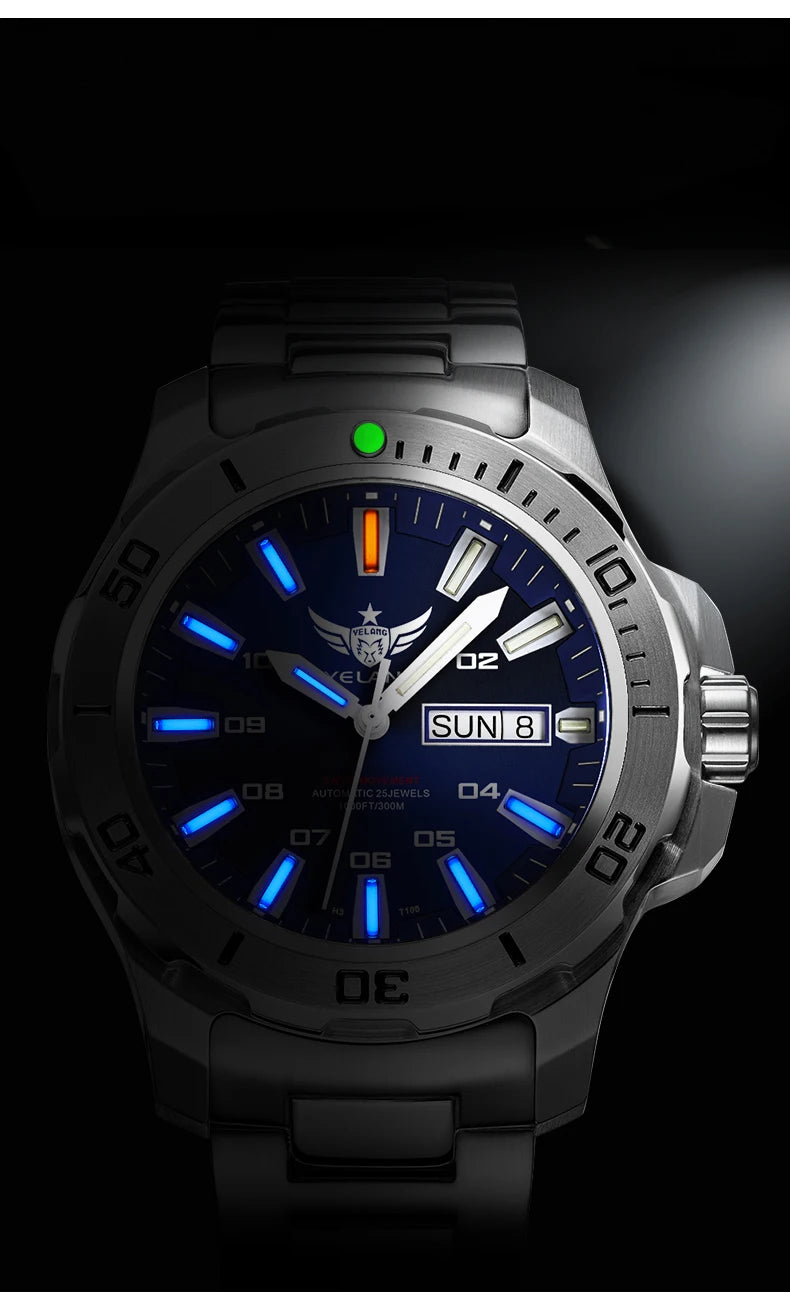 YELANG New Men Automatic Mechanical Watch T100 Self Luminous SWISS ETA Movement 25Jewels Deep Sea DiverSwim Waterproof 300m V5