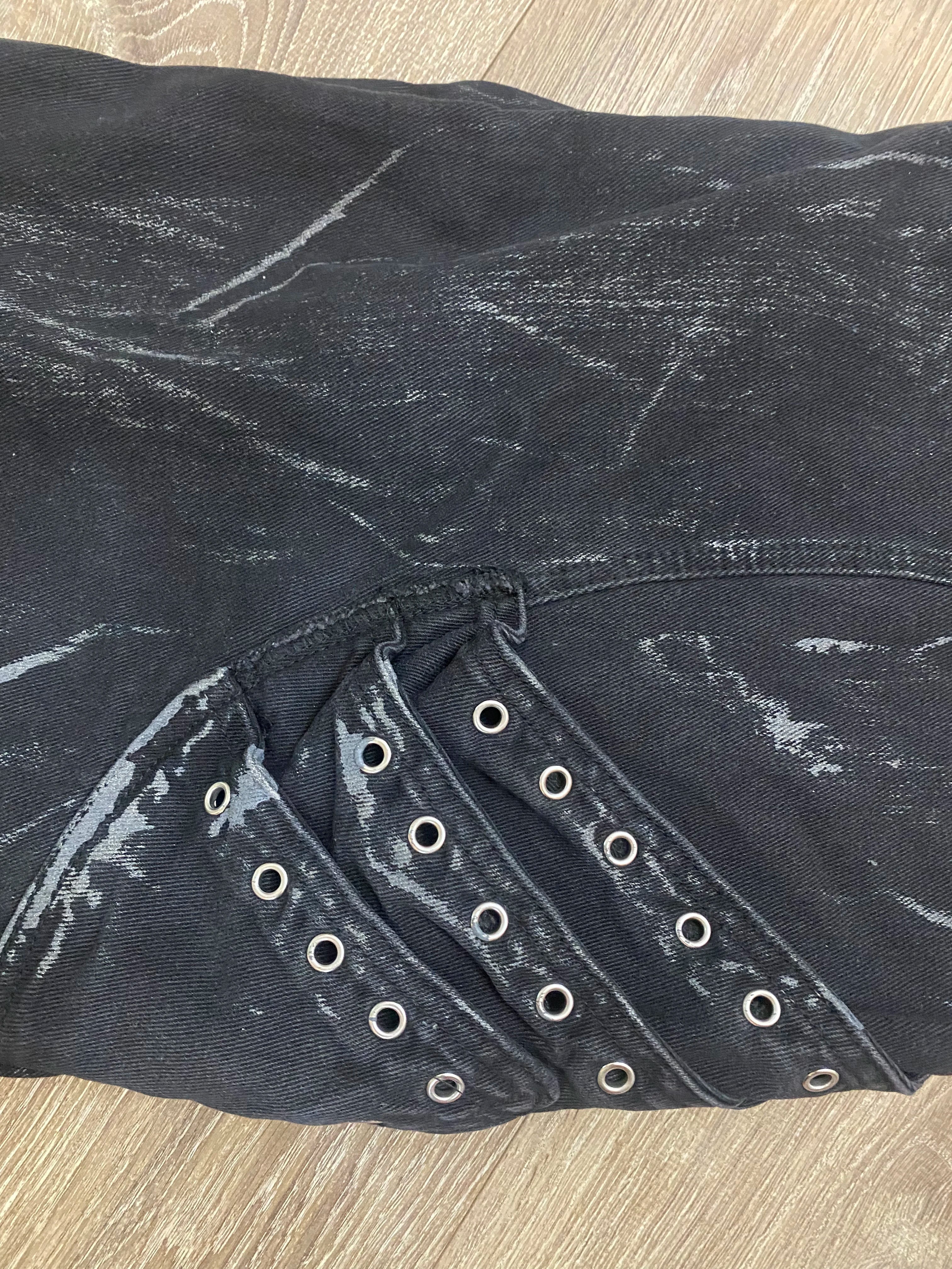 High Street Men's Denim Trousers Patchwork Contrast Color Drawstring Raw Edge Dirty-dying Worn-out Male Jeans New