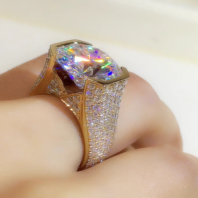Custom Real 9K Yellow Gold Ring Men Engagement Anniversary Party Wedding Ring Round Moissanite Diamond Luxury 6 7 8 9 10 Carat