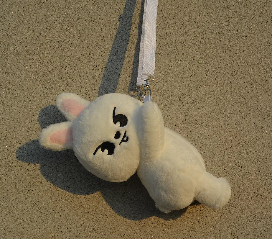 K-POP Beige Dog Plush Kawaii SKZOO Stuffed Animals Doll, Crossbody Bag for Girls Kids Fans Birthday Present