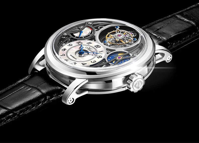 Haofa Manual Tourbillon Watch for Men Moonphase Energy Display Dial Skeleton Movement Sapphire Mechanical Wristwatches 1939