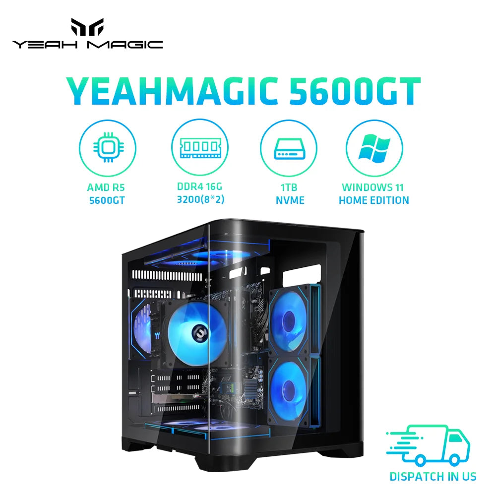 YEAH MAGIC  AMD Ryzen 5 5600GT  Gaming Desktop 16GB(8G*2) DDR4 3200 1T NVME SSD ARGB 7 Fans Win 11 Home Gamer Desktop PC in US