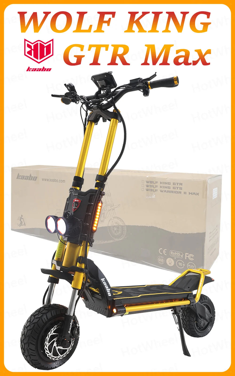 KB Wolf King GTR Max Electric Scooter 2000W*2 Motor 72V 40Ah Battery 2in1 FOC Controller Central Display 12inch Vacuum CST Tire