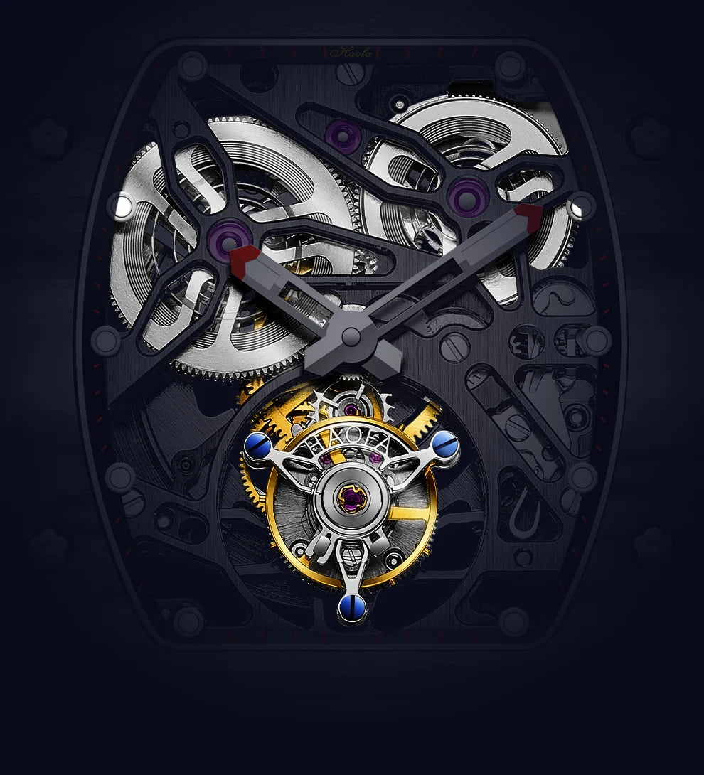 Haofa Automatic Tourbillon Watch Men Carbon Fiber Hollow Movement Luminous Sapphire Crystal Mechanical Man Watches Luxury 1901-1