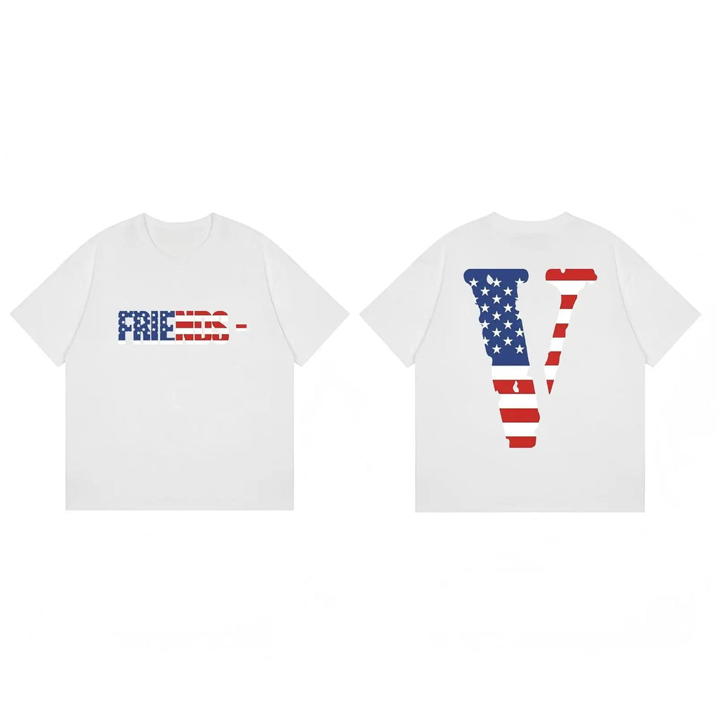 Vlone Friends Graphic Tee, Vietnam Flag V Print Short Sleeve T Shirt, Streetwear Casual Top, Gift for Vlone Fans, Summer Top