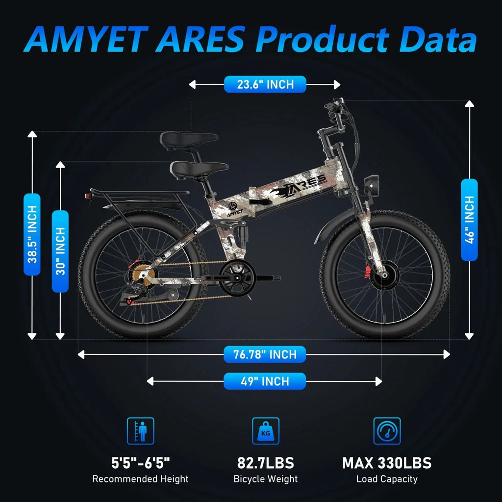 Electric Bike 2000W 52V 25AH AWD Dual Motor Folding E-bike 24"Fat Tyre E-bike US