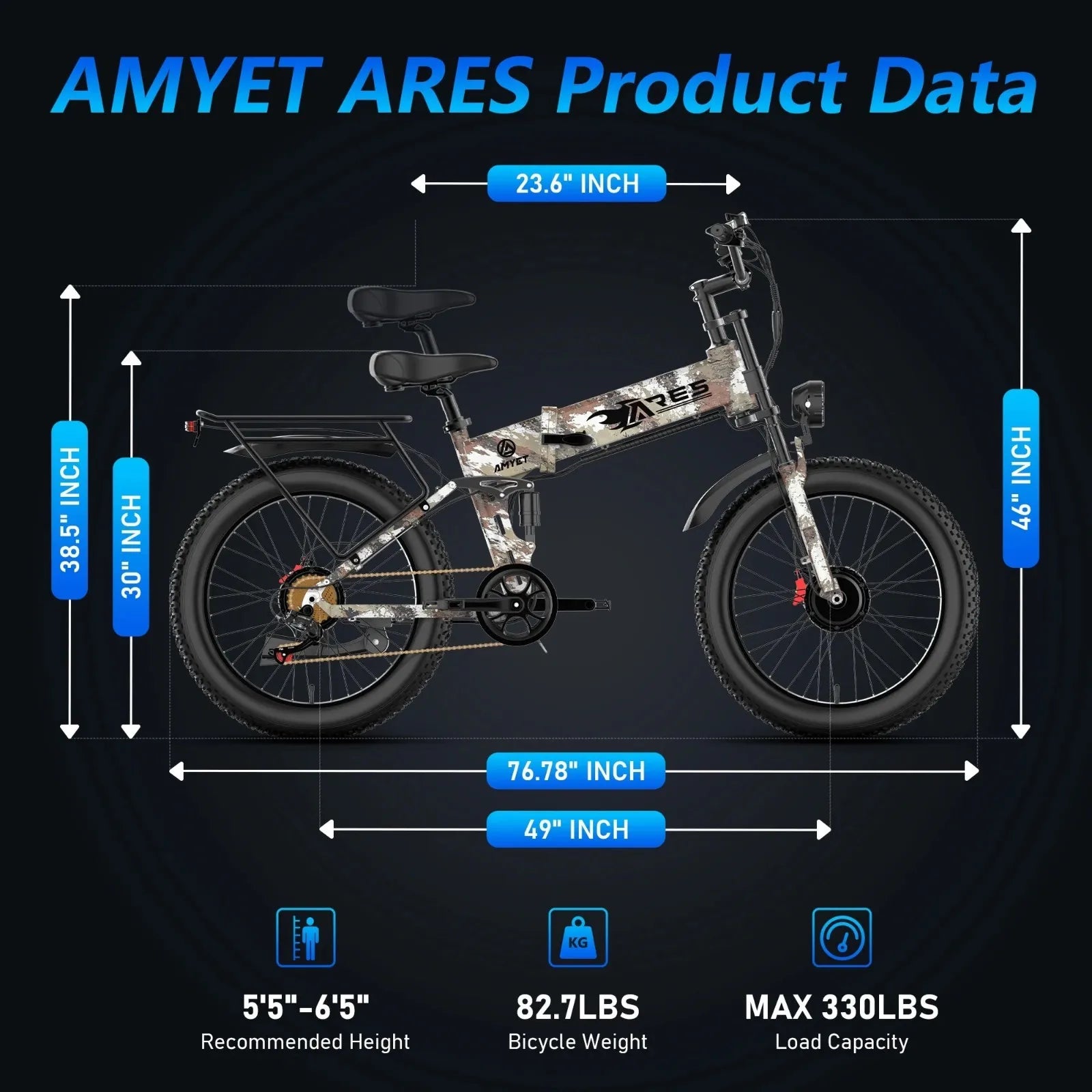 Electric Bike 2000W 52V 25AH AWD Dual Motor Folding E-bike 24"Fat Tyre E-bike US