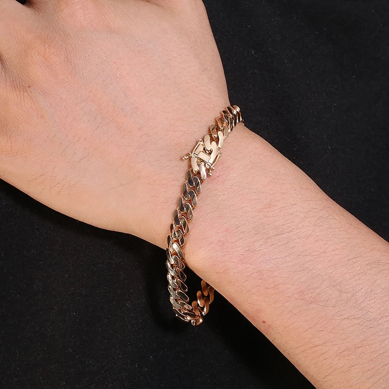 AEAW Miami Cuban Chain Necklace Bracelet 8mm For Men's Solid 10K Gold Punk Necklace Choker Link Chain Hip Hop Jewelry Gift