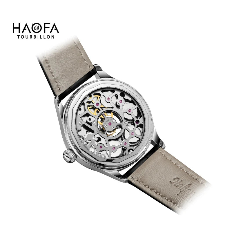 Haofa 1037 Center Tourbillon Mechanical Man Watch Skeleton Earth Dial Flying Tourbillon Movement Men Watches Vintage Fashion