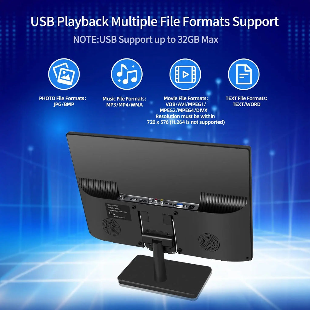 17inch TV,Small Flat Screen TV with ATSC Digital Tuner-HDMI &USB Port in-Dual Power-12 Cable and AC Power Suitable-for