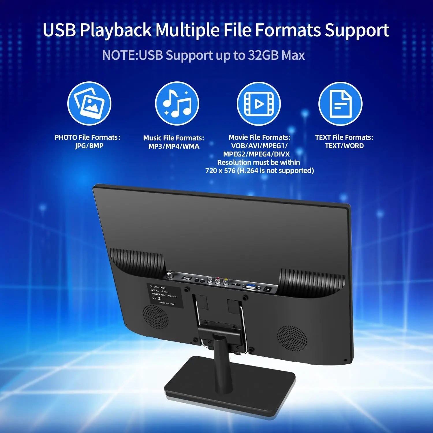17inch TV,Small Flat Screen TV with ATSC Digital Tuner-HDMI &USB Port in-Dual Power-12 Cable and AC Power Suitable-for