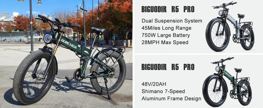 New 26" Electric Foldable Bike 1000W E-Bike 48V 40AH Bicycle  28mph Fat Tyre