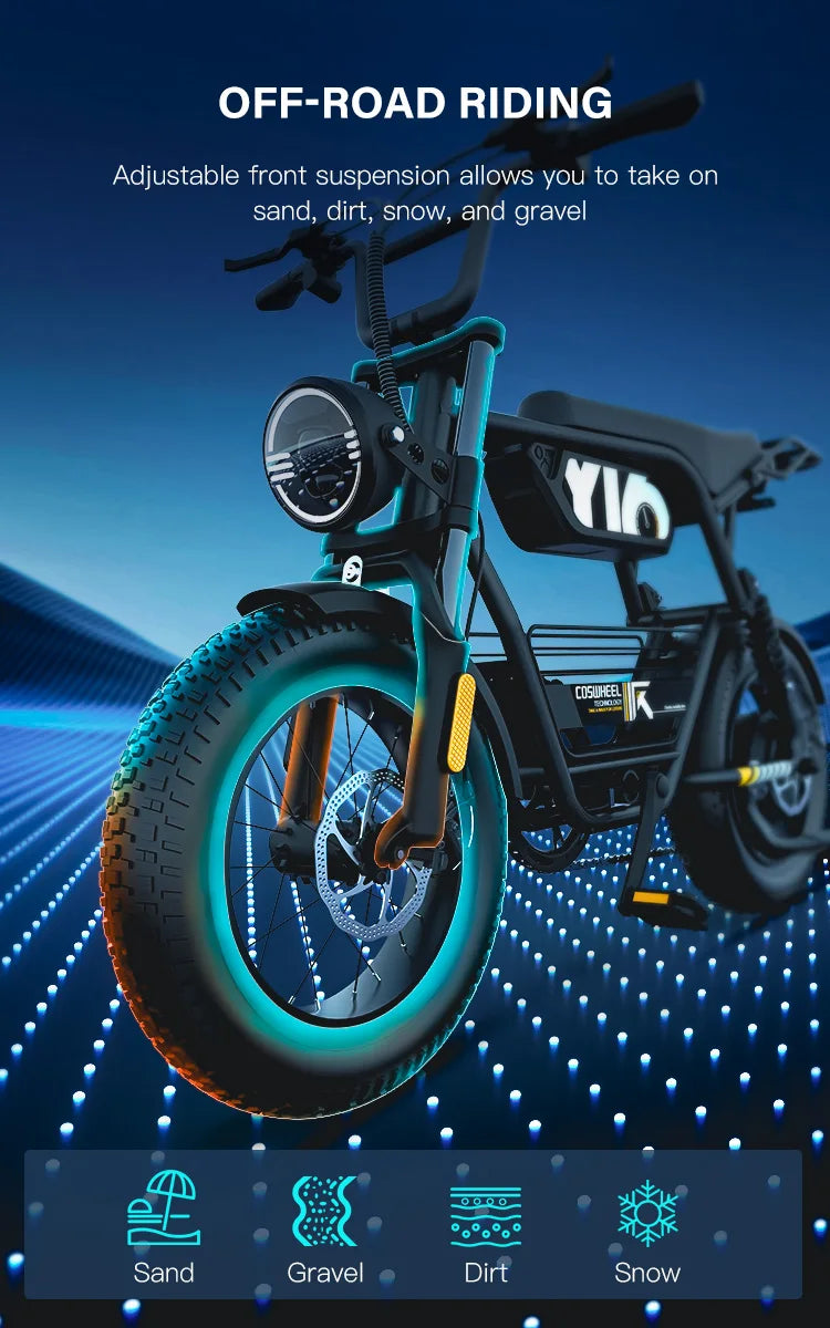 Coswheel Y16 adult E-bike 1000W 48V15Ah battery commute Electric Bike,16-inch Fat Tire E-Mountain bike