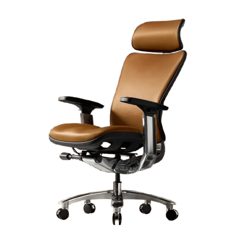 Luxury Modern Office Chair Wheels Orange Leather Computer Ergonomic Desk Chairs Recliner Swivel Sedia Ufficio Furniture