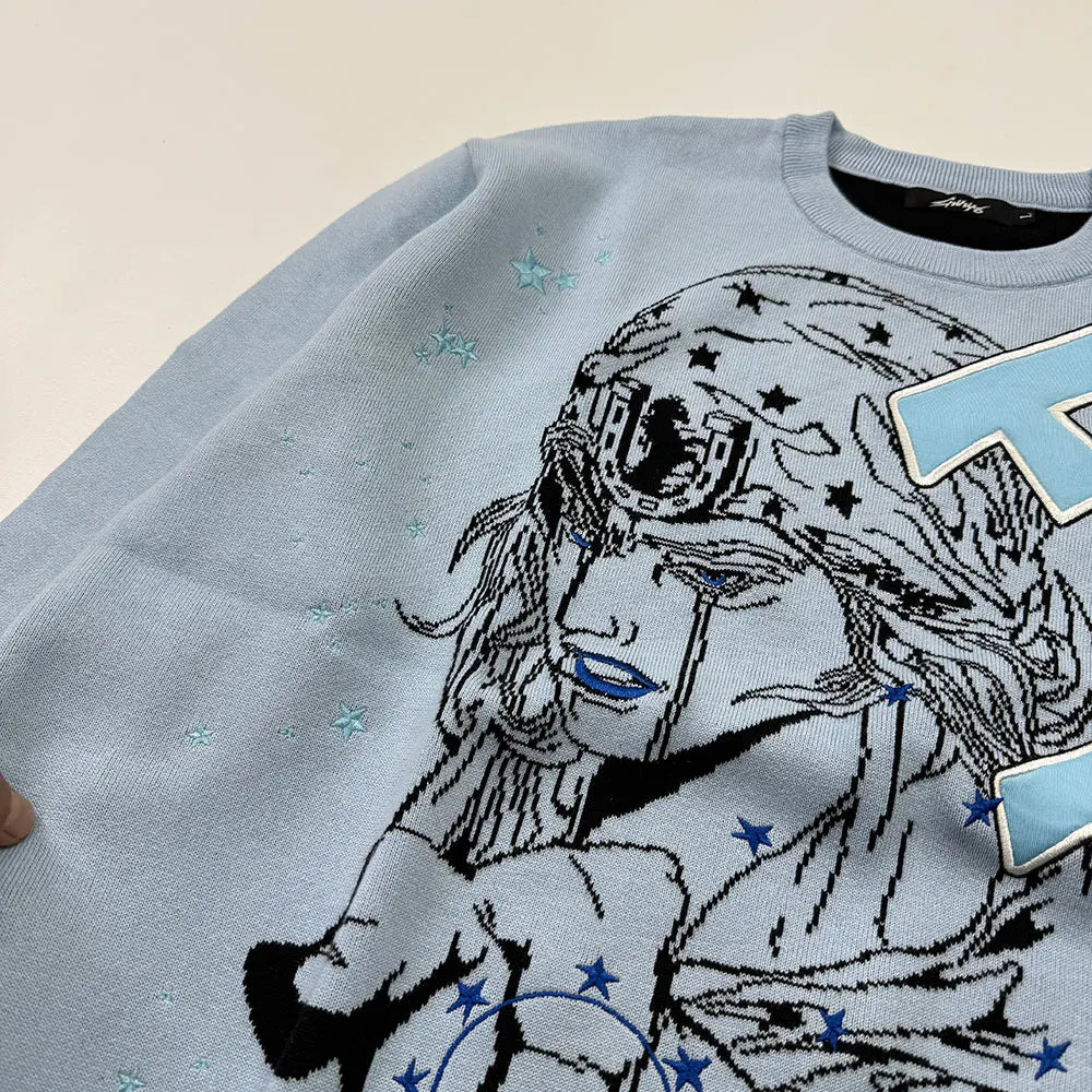 Heavyweight Anime Character Y2K Style Oversized Knitted Sweater Couple Loose Autumn Winter Overhead Knitted Pullover