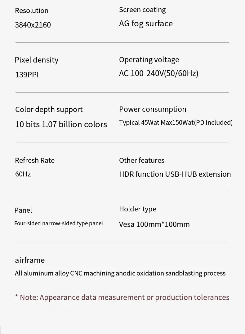32 Inch LED Monitor 4K 3840*2160 HDR10 Feature 60Hz USB-C FOR MAC 100W HDR10 139PPI matt screen Display kuycon P32UB hole style