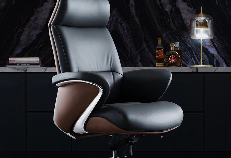Italian Light Luxury Chiar Leather Boss Office Cowhide Comfortable President Chair Swivel Computer Silla Oficina Furniture