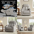 Oversized Genuine Leather Electric Recliner Chair with Power Adjustable Rest and Lumbar Support, Hidden Storage, Light Grey for