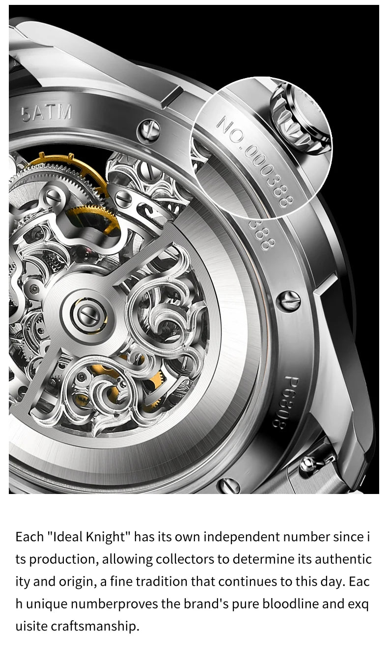 IDEAL KNIGHT Tourbillon Watch 6805 Men Automatic Mechanical Watch 100% Official Original Blue Earth Series Men Watch High Gift
