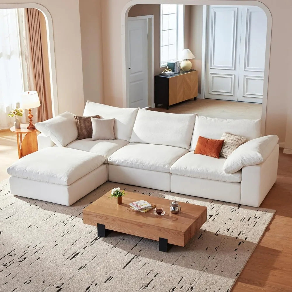 Modular Cloud Sofa, 110.2-inch Sectional Couches with Deep Seating, L-Shaped 3-Seat Living Room Sofa with Ottoman, Modern Comfor