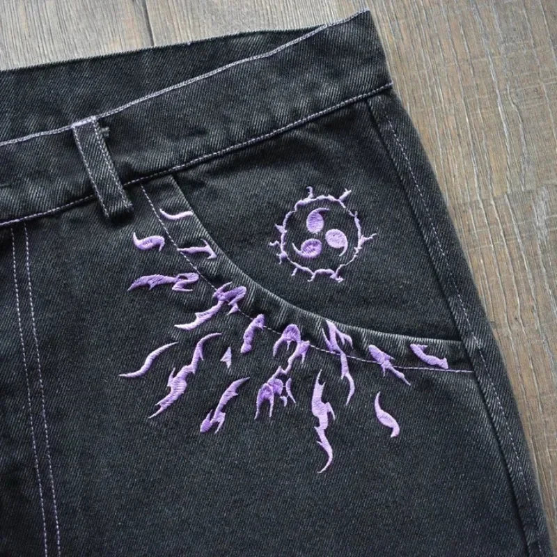 Y2K Baggy Jeans Men Anime Patterns Goth Hip Hop Pants Retro Harajuku Fashion Streetwear Wide Leg Jeans Aesthetic Casual Trousers