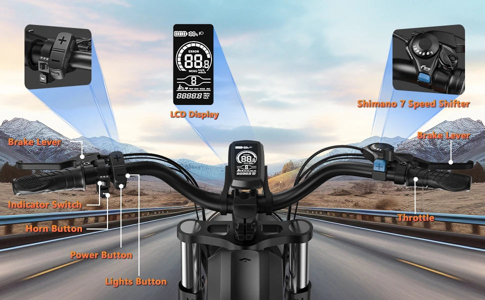 Kickwey K7 Adult Electric Bicycle 1500w 48V23ah Ebike 46km/h Mountain Electric Bike 20" Fat Tire Dirtbike Motorcycle E Bike