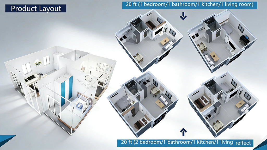 EBO Expandable Container House, Foldable Prefabricated House, Portable Modular House with Bathroom and Kitchen, Multipurpose