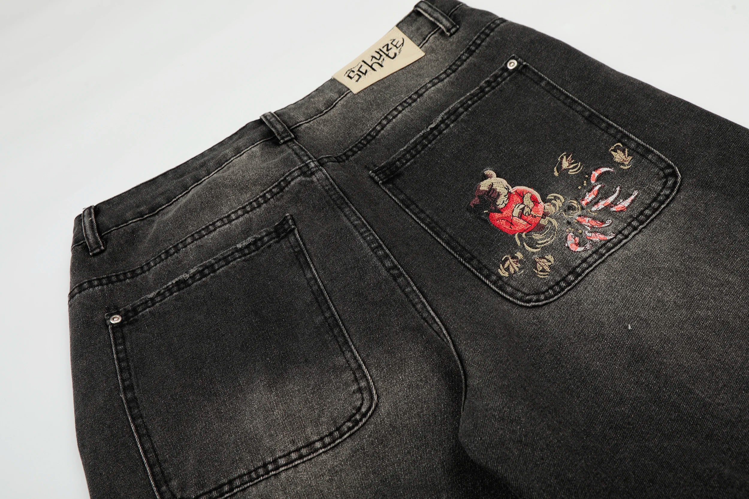 Cartoon Anime Embroidered Wide Leg Straight Leg Jeans American Style Trendy High Street Men's Jeans Casual Comfortable Fit