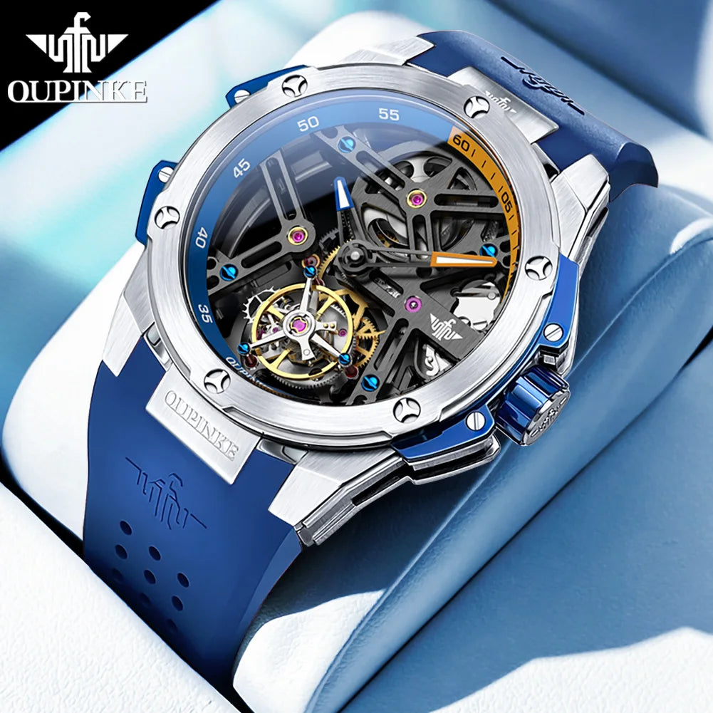 OUPINKE 8003 Tourbillon Watch Luxury Brand Automatic Mechanical Watch Original Waterproof Silicone Men's Watch Reloj Hombres