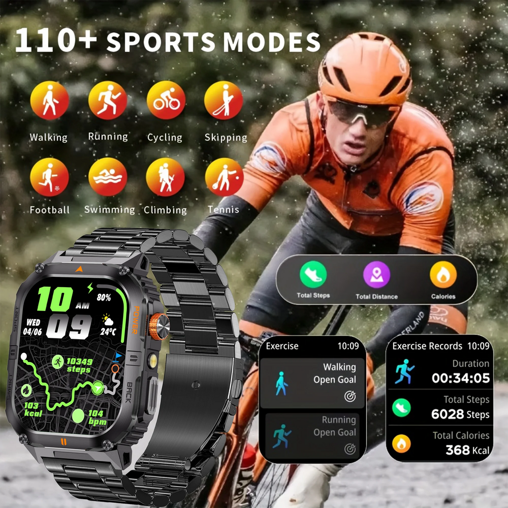 New 1000mAh military outdoor smartwatch for men, LED flashlight, IP68 waterproof, GPS sports, 2.01-inch Bluetooth call smartwatc