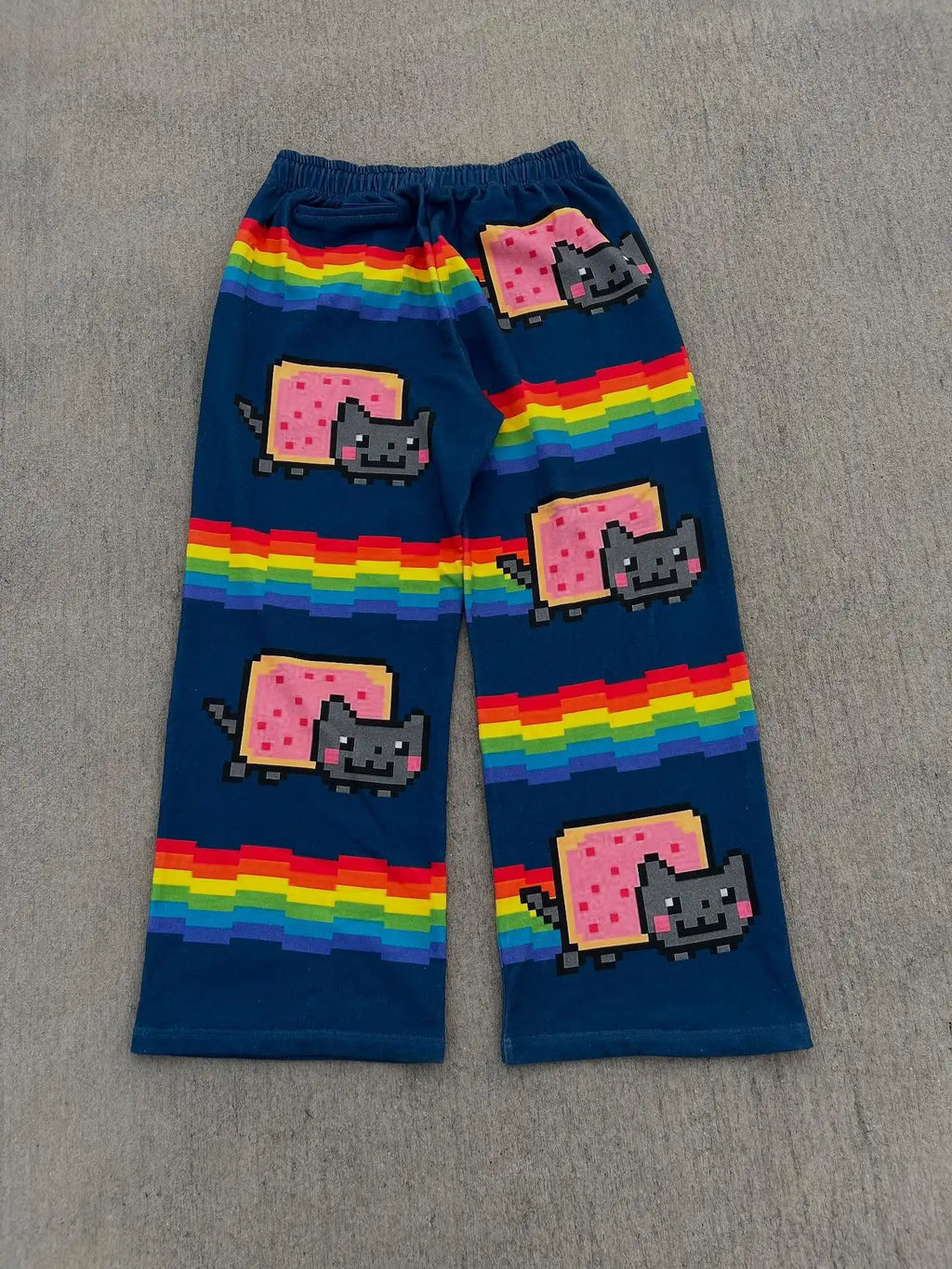 Rainbow Nyan Cat Pattern Y2K Loose and Versatile Wide Leg Pants American Street Dance Harajuku Style Elastic Men Jogging Pants