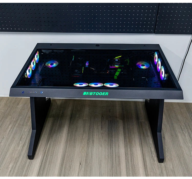 btooer Computer Case All-in-One Desk Cool Sci-fi Water Cooling Irregular Built-in Fully Transparent Large Case E-sports