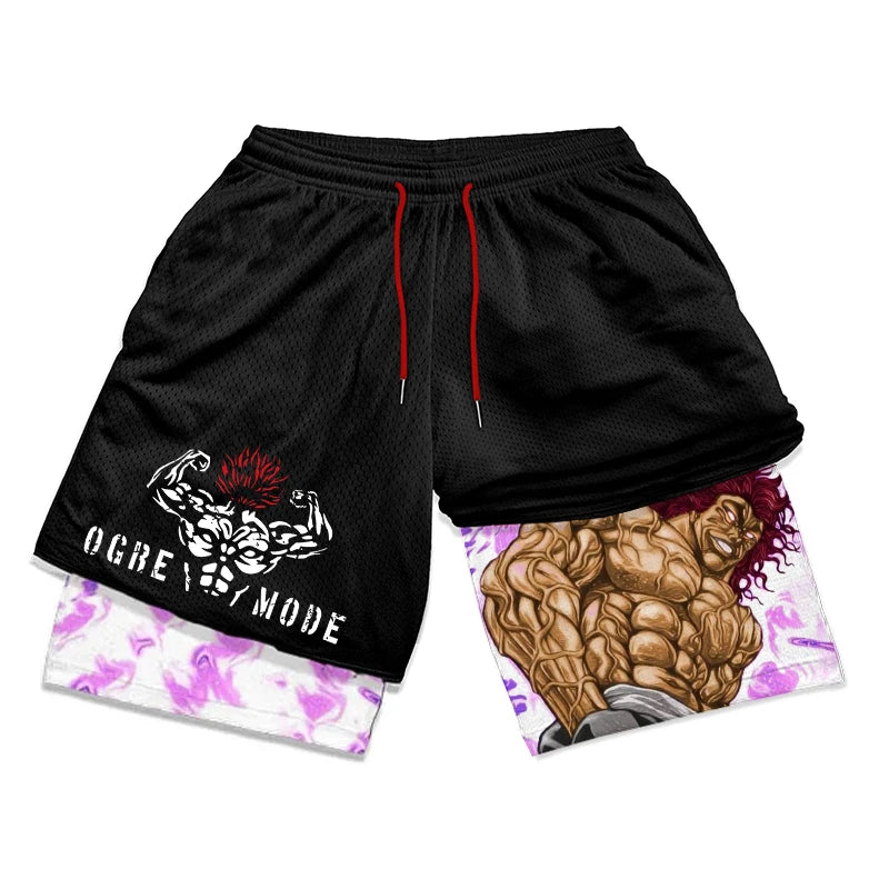 Anime Baki Hanma Gym Workout Shorts for Men Athletic Quick Dry 2 in 1 Compression Shorts Cosplay Costume