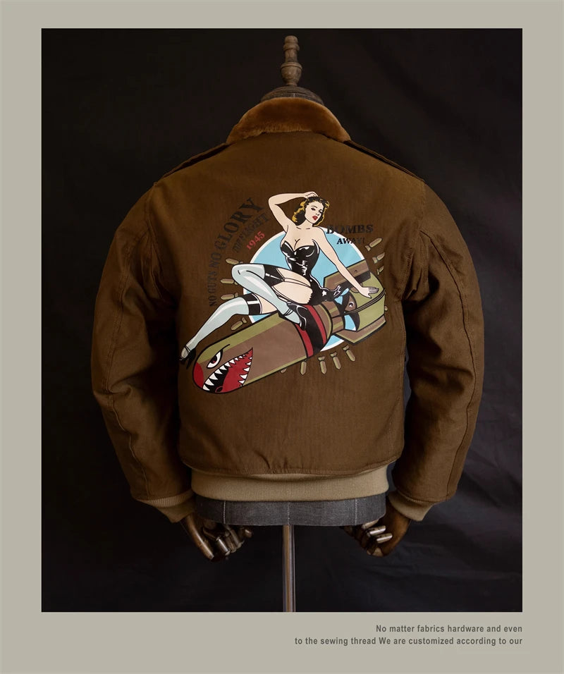Red Tornado Type B-10 Bomber Flight Jacket With Patches Winter Mens Cropped Coat