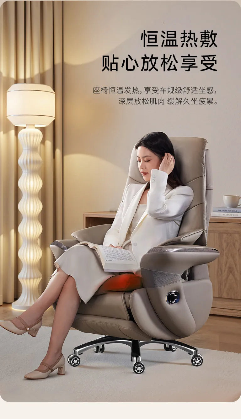 Premium Genuine Leather Executive Office Chair - Electric Massage Gaming Chair with Ergonomic Support for Home and Office JT40