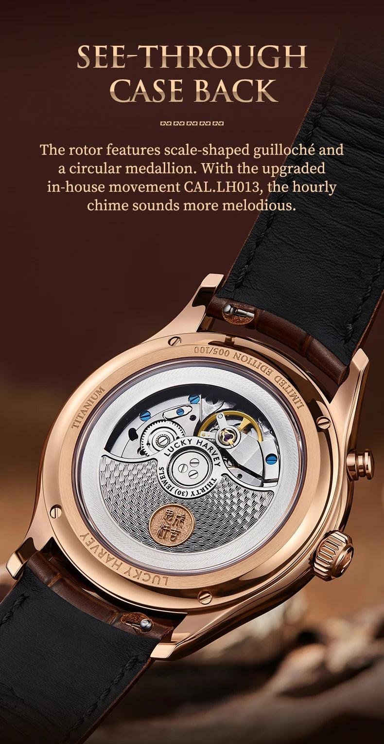 Lucky Harvey 3D Hero Genghis Khan Chiming Watches Guilloché Relief Dial Motion Movement Limited Automatic Mechanical Wristwatch