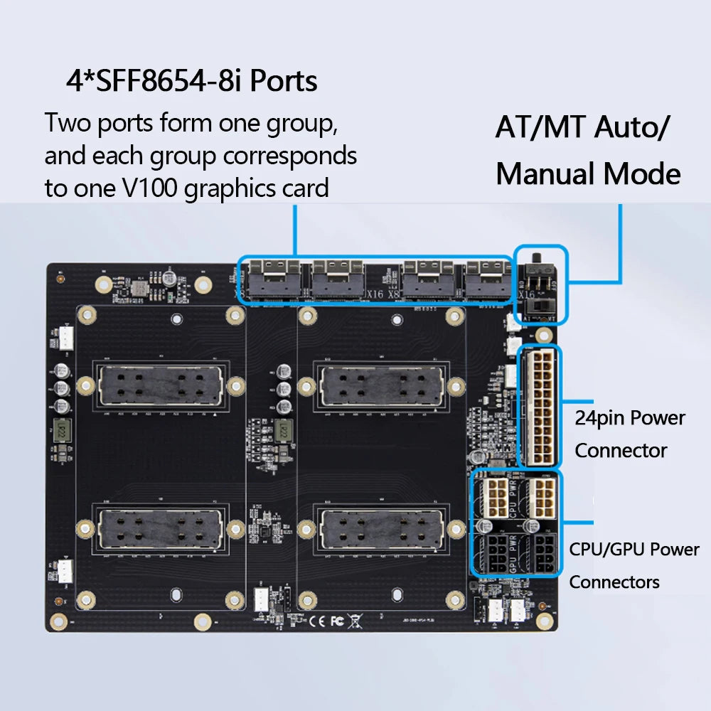 SXM2 for NVIDIA V100 GPU Adapter Board Card NVLink 300G 4-Port 4‑Way / Dual-Card Dual-Channel Pass-Through Expansion Backplane