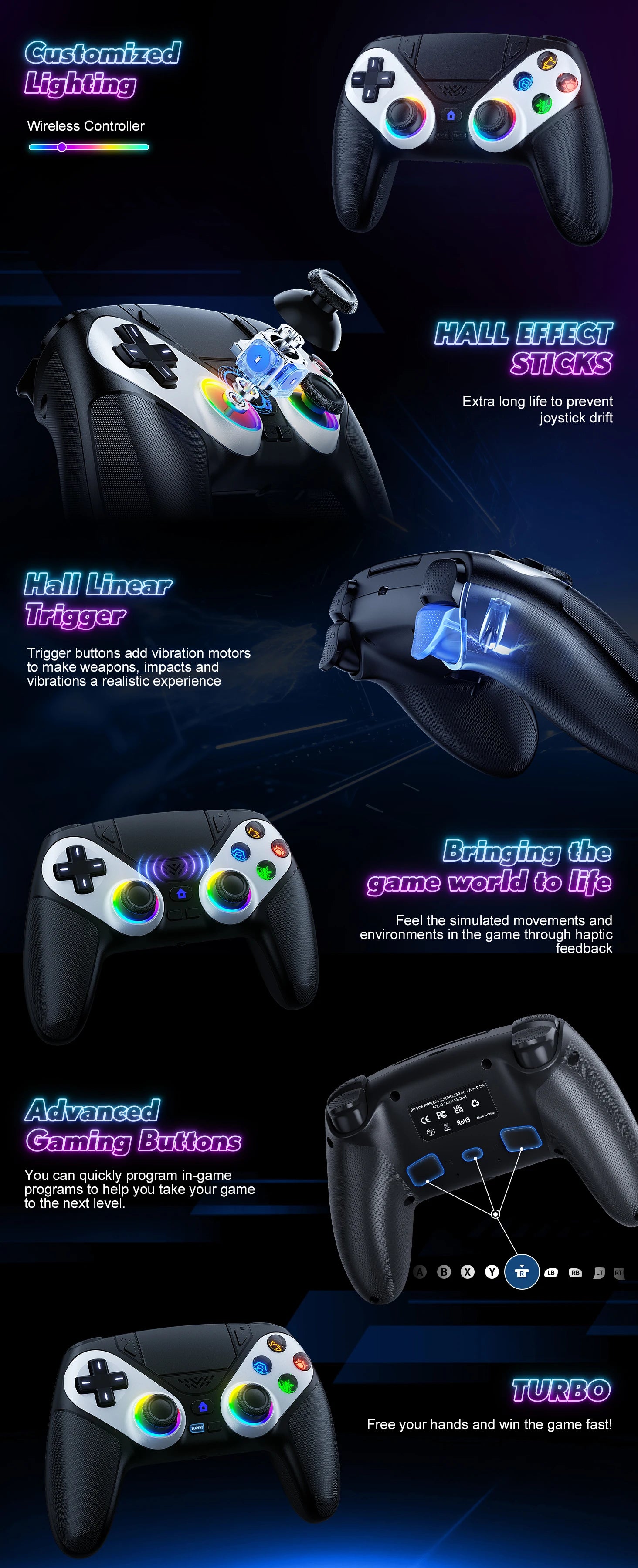 Bluetooth Gamepad For Playstation 5 Wireless Controller PS5 Console Gaming Controller  With Turbo Dual Sense Vibrate Programming