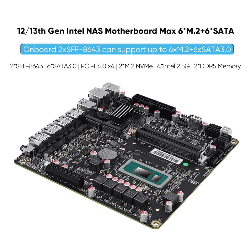 NAS Motherboard i5-12450H Pentium 8505 4*i226 Lan 6*SATA3.0 DDR5 Mini ITX Soft Router VPN Openwrt Micro Appliance DIY SFF-8643