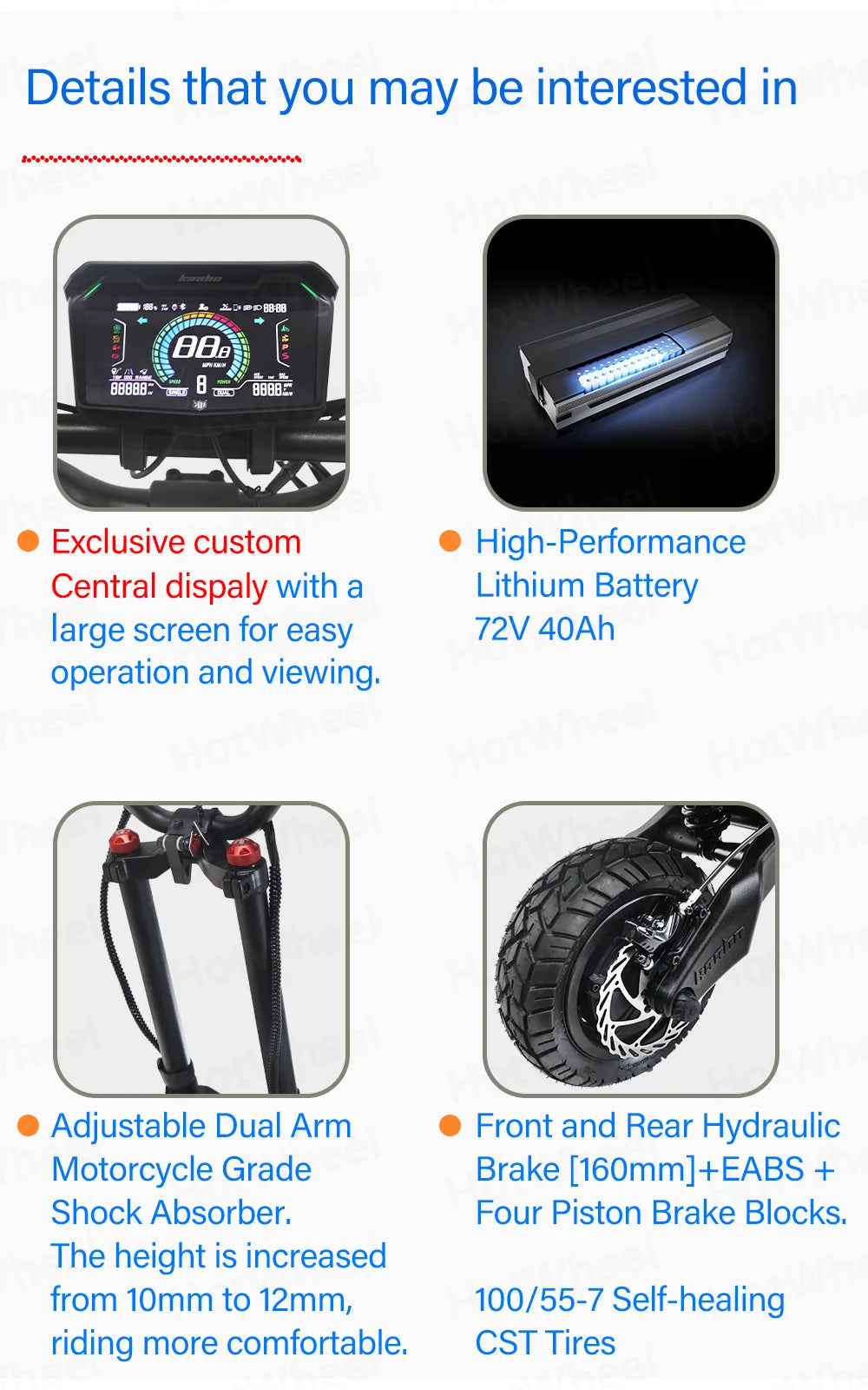 KB Wolf King GTR Max Electric Scooter 2000W*2 Motor 72V 40Ah Battery 2in1 FOC Controller Central Display 12inch Vacuum CST Tire