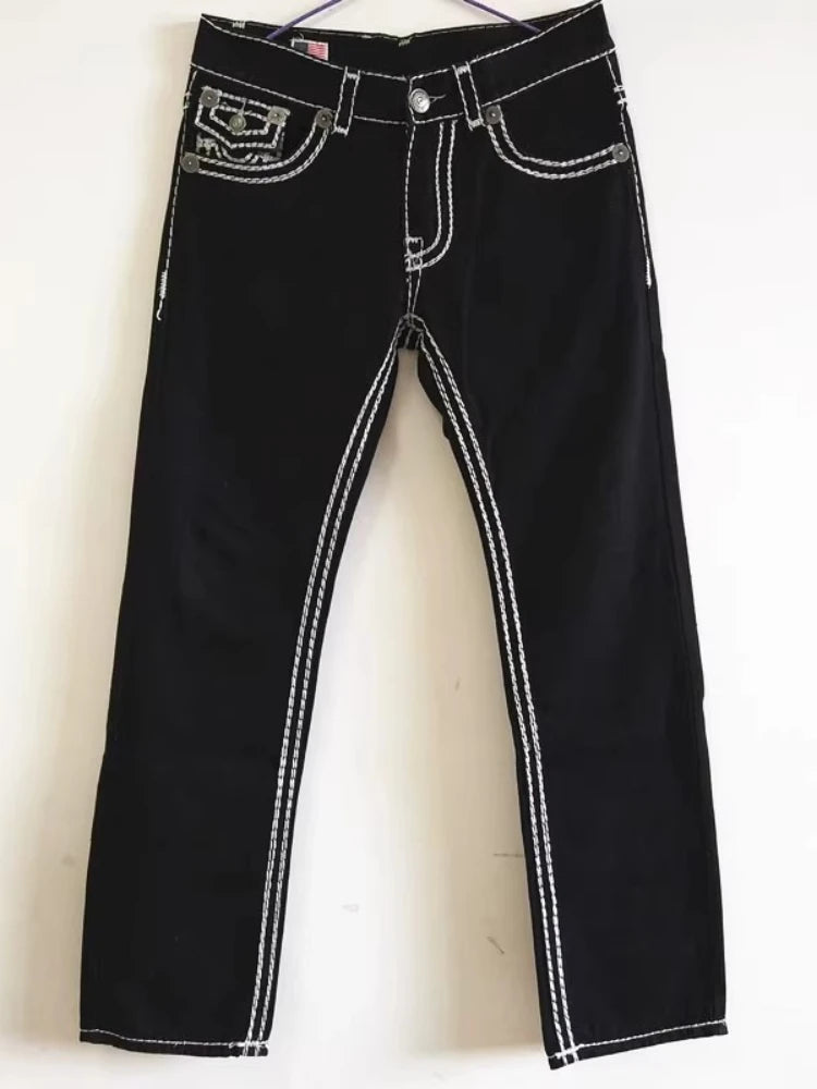 Mens Jeans Y2K Streetwear Loose Fit Wide Leg Denim Pants Dragon Flame Skull Print Design Retro Hip Hop Harajuku Fashion Autumn