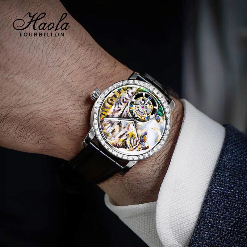 Haofa Flying Tourbillon Mechanical Man Watch 2261 Sapphire Automatic Tourbillon Men Watches Intangible Heritage Enamel Oriental