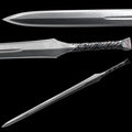 medieval Viking era samurai sword and a folded Damascus steel one-piece sword are ready for battle, handcrafted sharp weapons