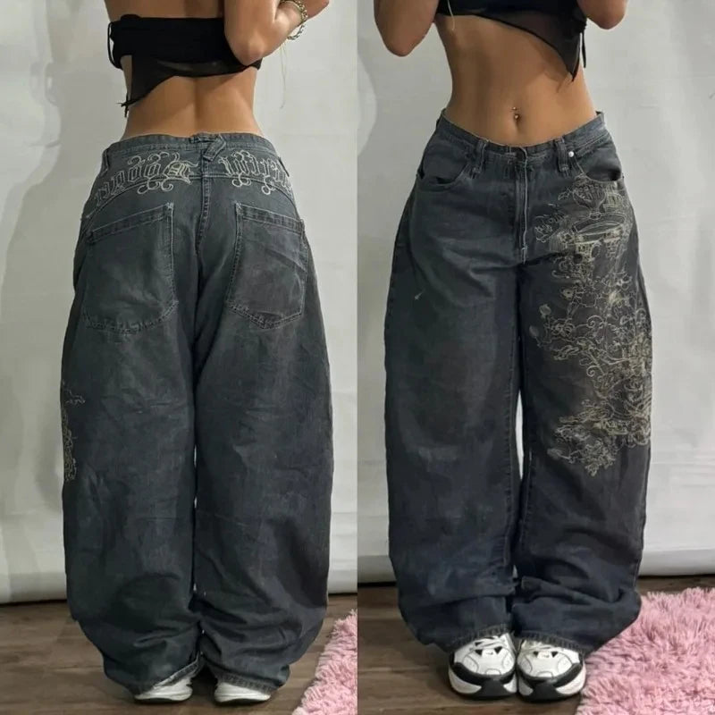 2025 American Fashion Trend Super Character Printed Baggy Jeans Men Y2K Street Harajuku Retro Popular High Waist Wide Leg Pants