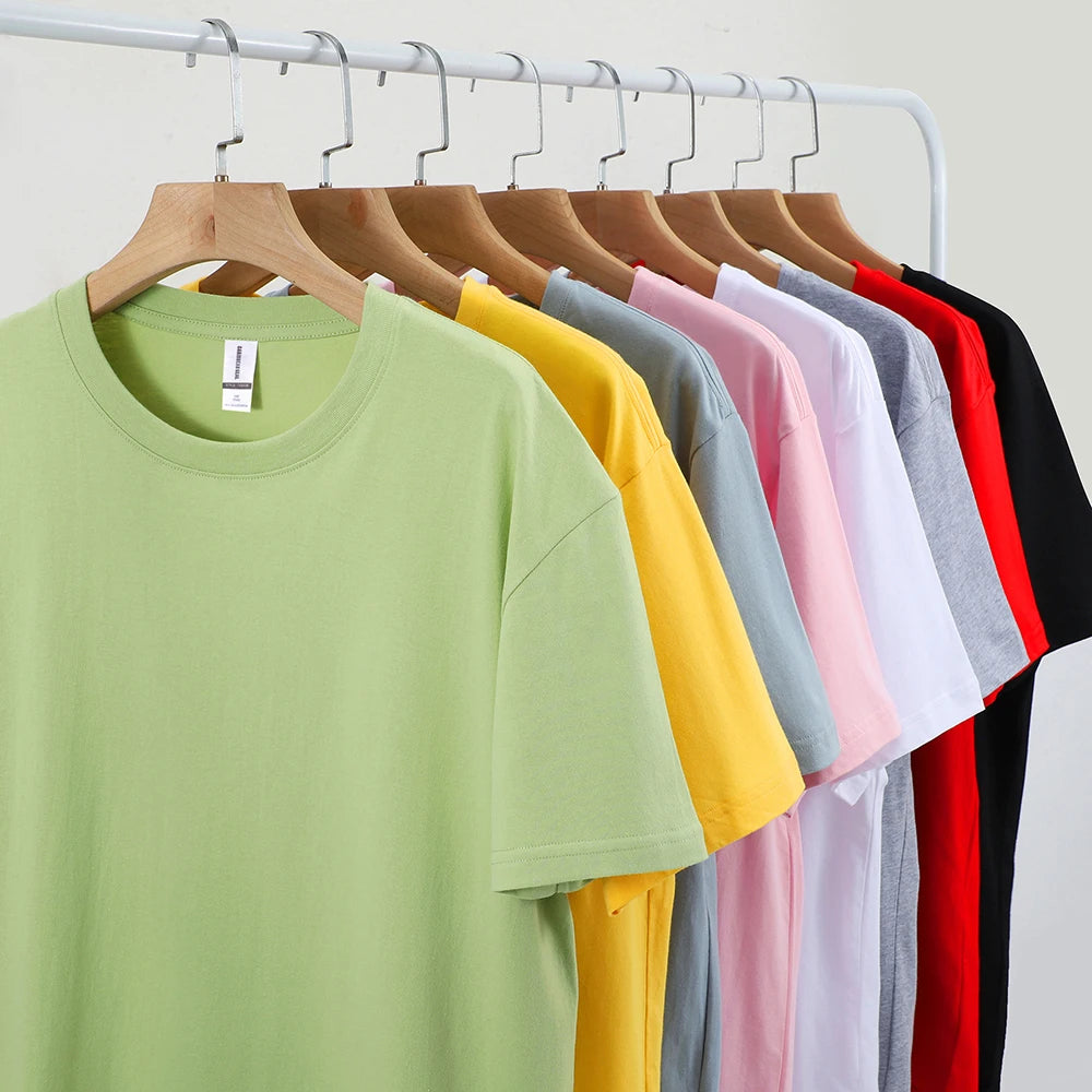100% Cotton Solid Color T-Shirts Men Woman Short Sleeve Fashion Brand Trend Casual Soft Clothing Tees Breathable Summer Tops
