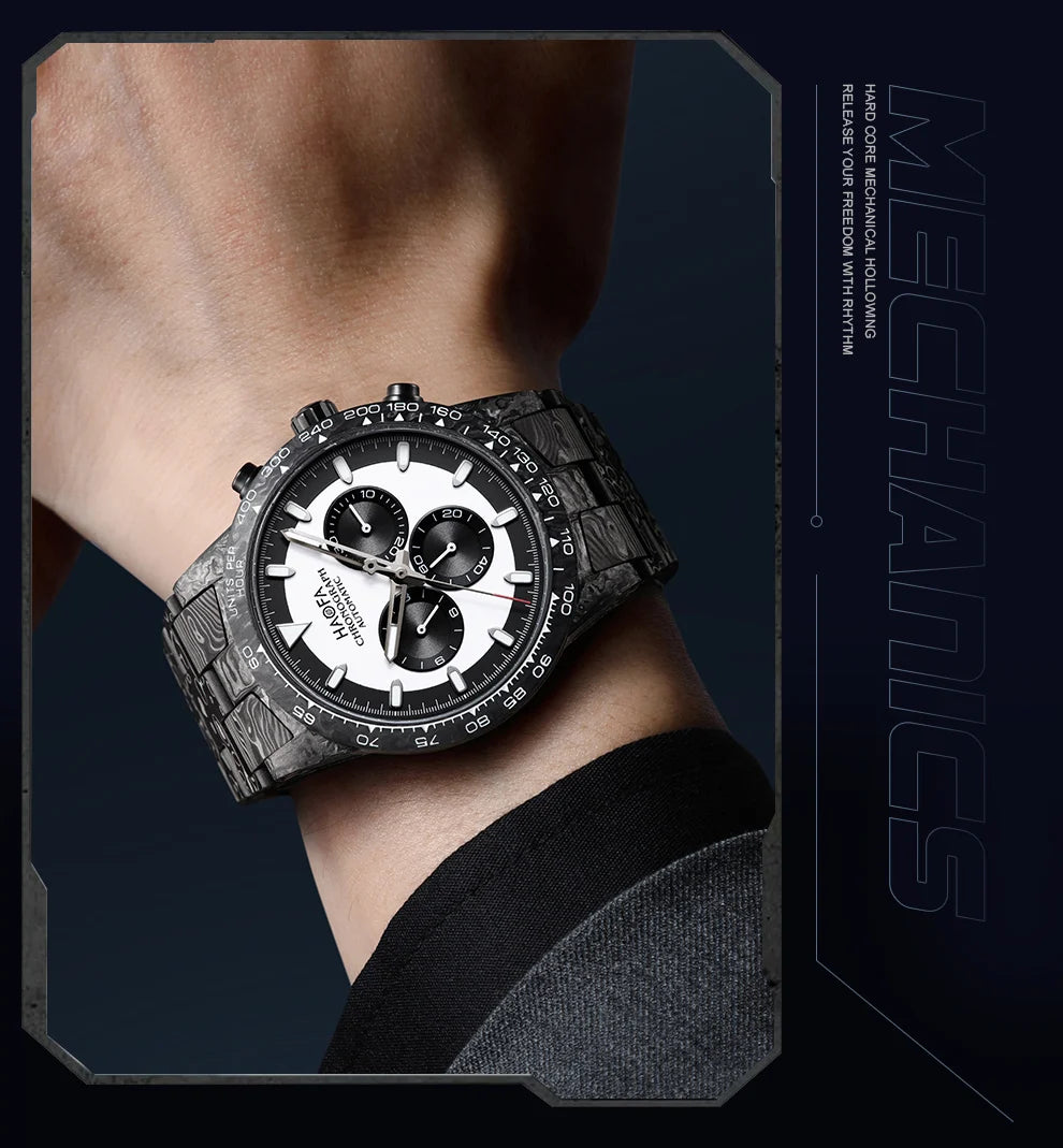 Haofa Watch for Men Full Carbon Fiber Chronograph Automatic Mechanical Watch Sapphire Waterproof Wristwatch Multifunction 2366-1