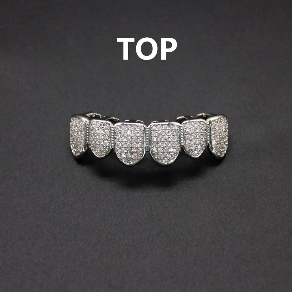 HipHop CZ Teeth Set For Unisex Top Bottom Mouth Gold Silver Color Teeth Tooth Cap Removable Dental Fashion Jewelry