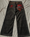 blossom embroidered pattern jeans Y2K loose men women zipper jeans wide leg pants Gothic Harajuku American style streetwear
